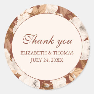 Donkere Terracotta Dank Je Rond Sticker met Pioenr