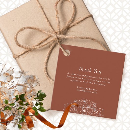 Donkere Terracotta Roest Bloemen bruiloft Dank u Bedankjes Labels