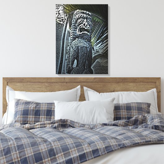 Donkere tiki standbeeld canvas print (Insitu (Slaapkamer))