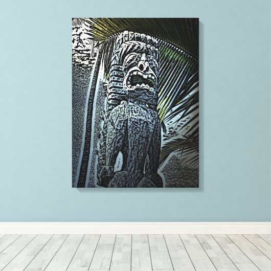 Donkere tiki standbeeld canvas print (Insitu (Houten vloer))