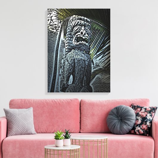 Donkere tiki standbeeld canvas print (Insitu (Woonkamer))
