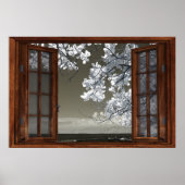 Donkere tinten Open French Window White Blossom Ui Poster (Voorkant)
