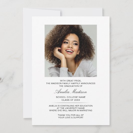 Donkere transparante tekst modern gebold Afstudeer Aankondiging (Achterkant)