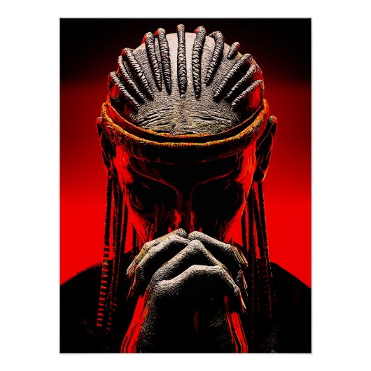 Donkere Tribale Fantasy Biddende Krijger Perfect Poster (Voorkant)