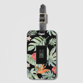 Donkere Tropen Bloem Bladgroen Fantasie met Monogr Bagagelabel (Voorkant (verticaal))