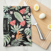 Donkere Tropen Bloem Bladgroen Fantasie met Monogr Theedoek (Quarter Fold)