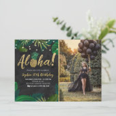 Donkere tropische Aloha-dag uitnodiging met foto (Staand voorkant)