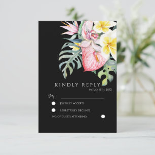 Donkere Tropische Bloemige Botanische Bruiloft Informatiekaartje