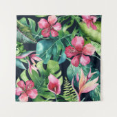 Donkere Tropische Hibiscus Bloemparadijs Achtergro Wandkleed (Voorkant)