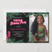 Donkere Tropische Miami Birthday Party met foto Kaart (Voorkant)
