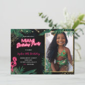 Donkere Tropische Miami Birthday Party met foto Kaart (Staand voorkant)