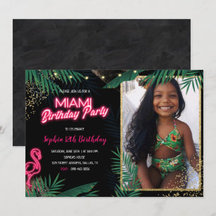 Donkere Tropische Miami Birthday Party met foto Kaart