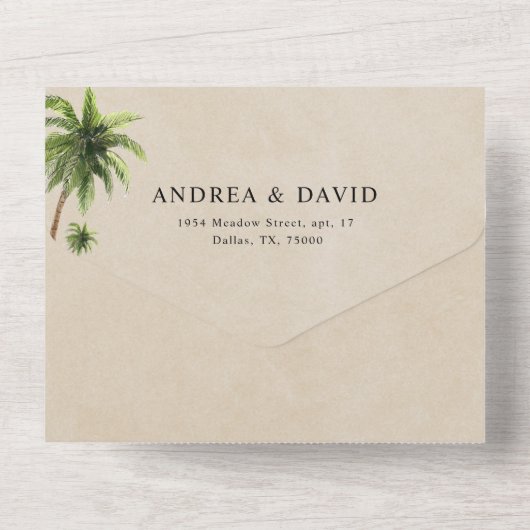 Donkere tropische palmboom QR-code RSVP-huwelijk All In One Uitnodiging (Achterkant)