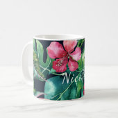 Donkere tropische palmen verliezen Hibiscus Floral Koffiemok (Voorkant links)