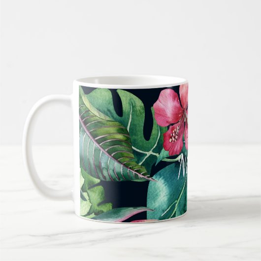 Donkere tropische palmen verliezen Hibiscus Floral Koffiemok (Links)