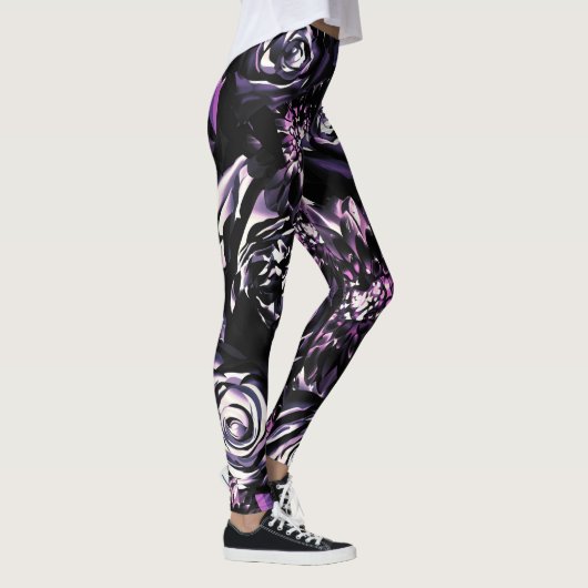 Donkere tuin die Paarse goudbloemen slaat Leggings (Rechts)