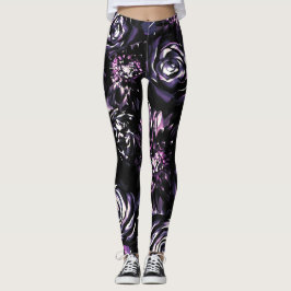 Donkere tuin die Paarse goudbloemen slaat Leggings