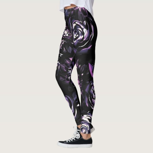 Donkere tuin die Paarse goudbloemen slaat Leggings (Links)