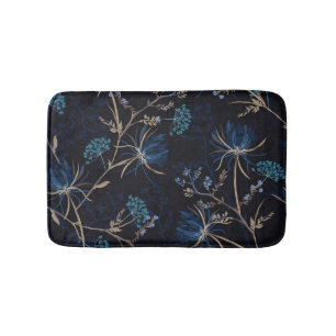Donkere tuin: Monotone Blauwe Bloemen Badmat