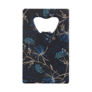 Donkere tuin: Monotone Blauwe Bloemen Creditkaart Flessenopener