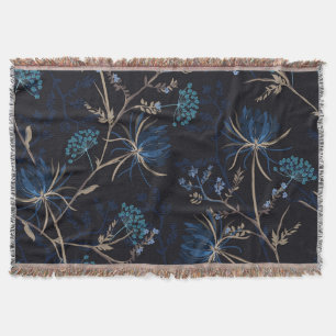 Donkere tuin: Monotone Blauwe Bloemen Deken