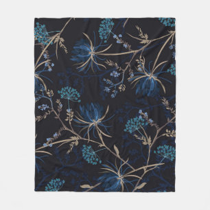 Donkere tuin: Monotone Blauwe Bloemen Fleece Deken