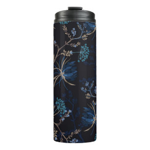 Donkere tuin: Monotone Blauwe Bloemen Thermosbeker