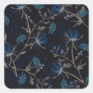 Donkere tuin: Monotone Blauwe Bloemen Vierkante Sticker
