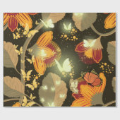 Donkere tuinbloemen en lichte vlinders cadeaupapier (Vlak)