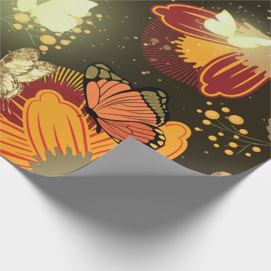 Donkere tuinbloemen en lichte vlinders cadeaupapier (Hoek)