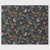 Donkere tuinvogels en vlinders cadeaupapier (Vlak)