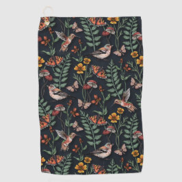Donkere tuinvogels en vlinders golfhanddoek