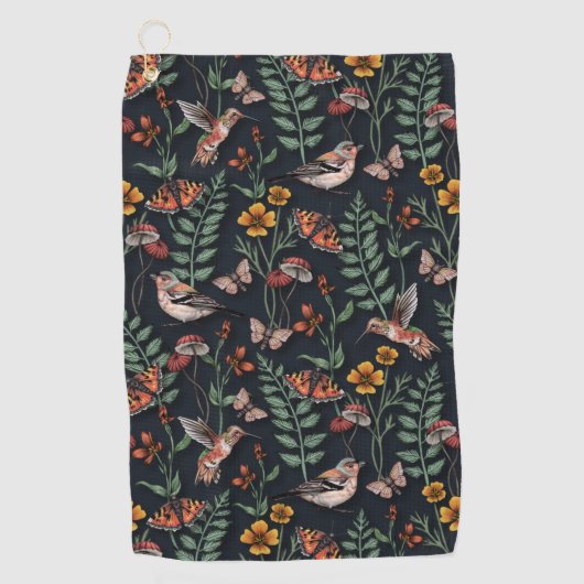 Donkere tuinvogels en vlinders golfhanddoek (Voorkant)