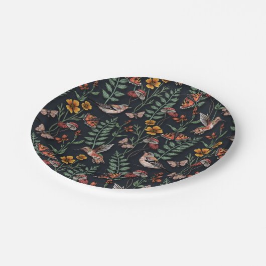 Donkere tuinvogels en vlinders papieren bordje (Gekanteld)