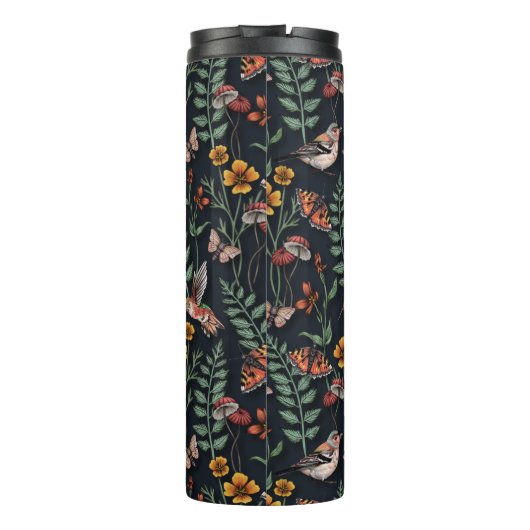 Donkere tuinvogels en vlinders thermosbeker (Achterkant)