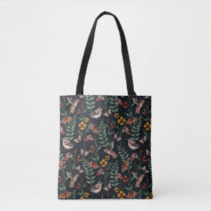 Donkere tuinvogels en vlinders tote bag