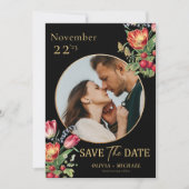 Donkere tulpen Aardbeien Foto QR Bewaar de datum Save The Date (Voorkant)