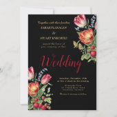 Donkere Tulpen Aardbeien Foto QR Code Bruiloft Kaart (Voorkant)