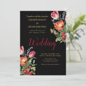 Donkere Tulpen Aardbeien Foto QR Code Bruiloft Kaart (Staand voorkant)