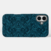 Donkere turquoise bloemendamaskpatroon Case-Mate iPhone case (Achterkant (horizontaal))