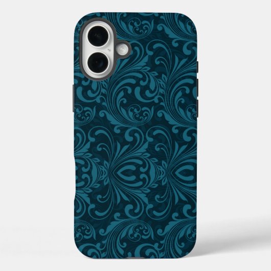 Donkere turquoise bloemendamaskpatroon Case-Mate iPhone case (Achterkant)