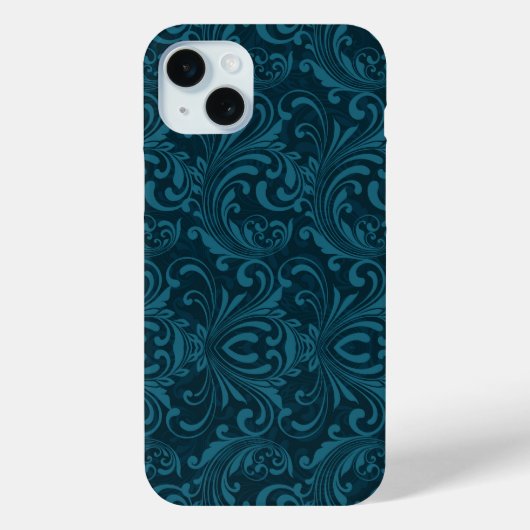 Donkere turquoise bloemendamaskpatroon Case-Mate iPhone case (Achterkant)