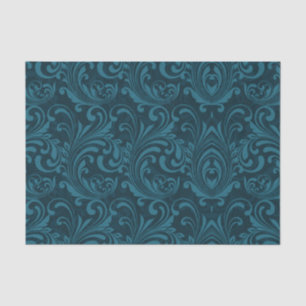 Donkere turquoise bloemendamaskpatroon tissuepapier