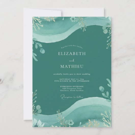 Donkere Turquoise Eucalyptus Bruiloft Kaart (Voorkant)