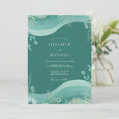 Donkere Turquoise Eucalyptus Bruiloft Kaart (Staand voorkant)