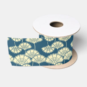 Donkere turquoise floral Japans patroon Satijnen Lint