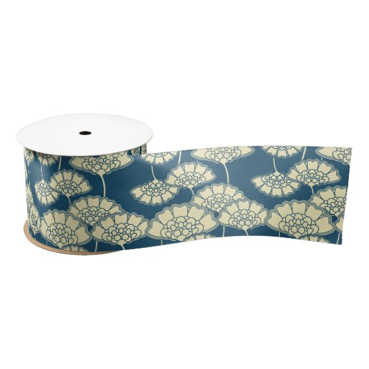 Donkere turquoise floral Japans patroon Satijnen Lint (Spoel)