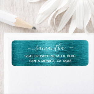 Donkere Turquoise Geborsteld Metallic Elegante Naa Etiket
