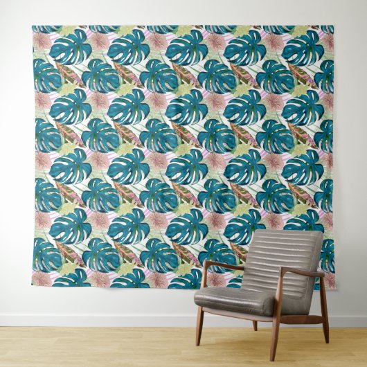 Donkere turquoise monstera. Wandkleed (In Situ (horizontaal))