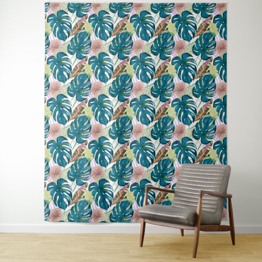 Donkere turquoise monstera. Wandkleed (In situ)